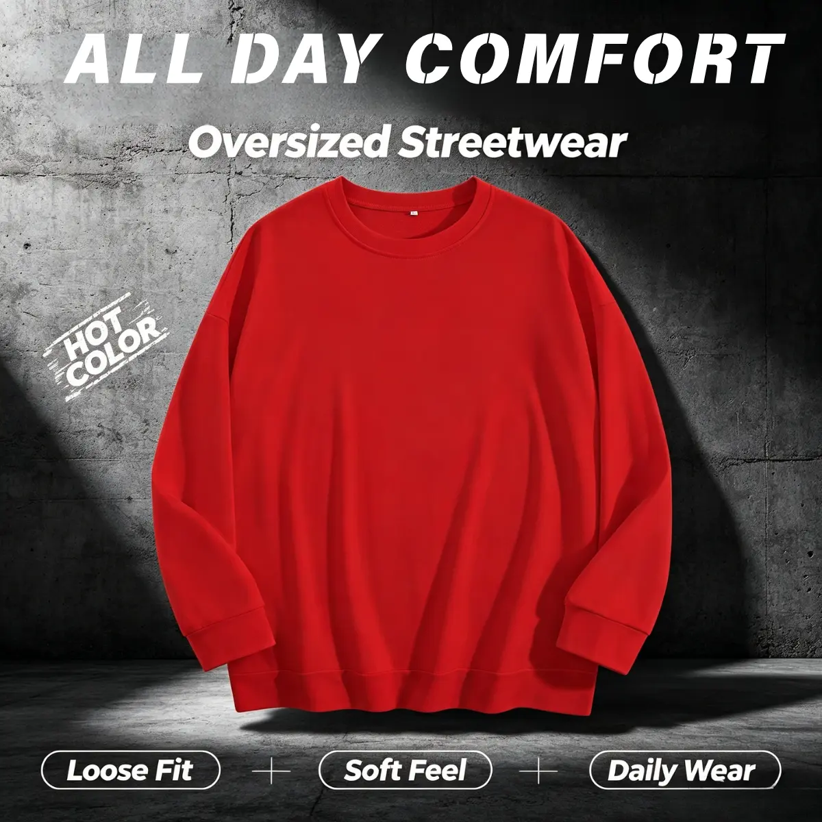 Women's WayiiFashion Solid Color Oversized Polyester-Spandex Fabric Crewneck Long Sleeve Chic Style Fall Casual Relaxed Fit Basic Pullover Tops, Minimalist