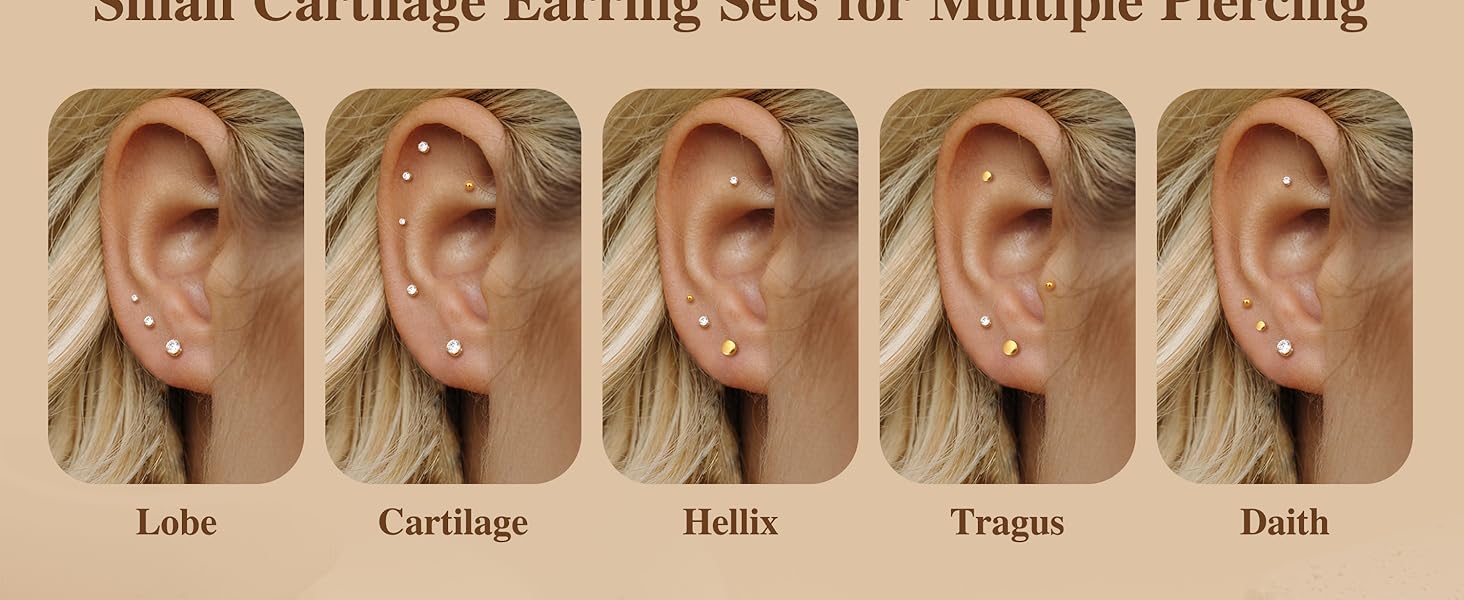 YADOCA Small Flat Back Earrings for Women Men - Hypoallergenic 14K Gold Plated Surgical Steel Screw Flat Back Stud Earrings Tiny Cartilage Earring Sets For Multiple Piercing 2/3/4mm 18pairs