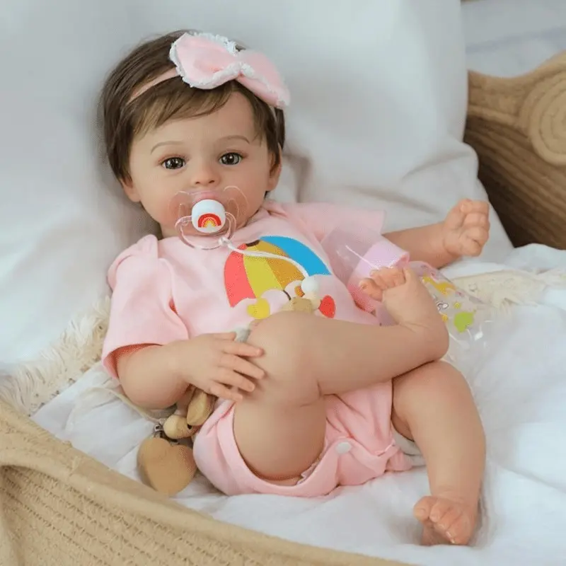 18-Inch Soft Vinyl Reborn Baby Doll, Realistic Newborn Girl Doll with Blue Eyes, Lifelike Infant Toy for Kids Aged 3+ Years