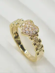 1pc14k glittering diamond minimalist gold-plated full-diamond heart-shaped nugget ring, for women. Suitable for dates, shopping, travel outfits, Christmas, and festive atmosphere accessories.