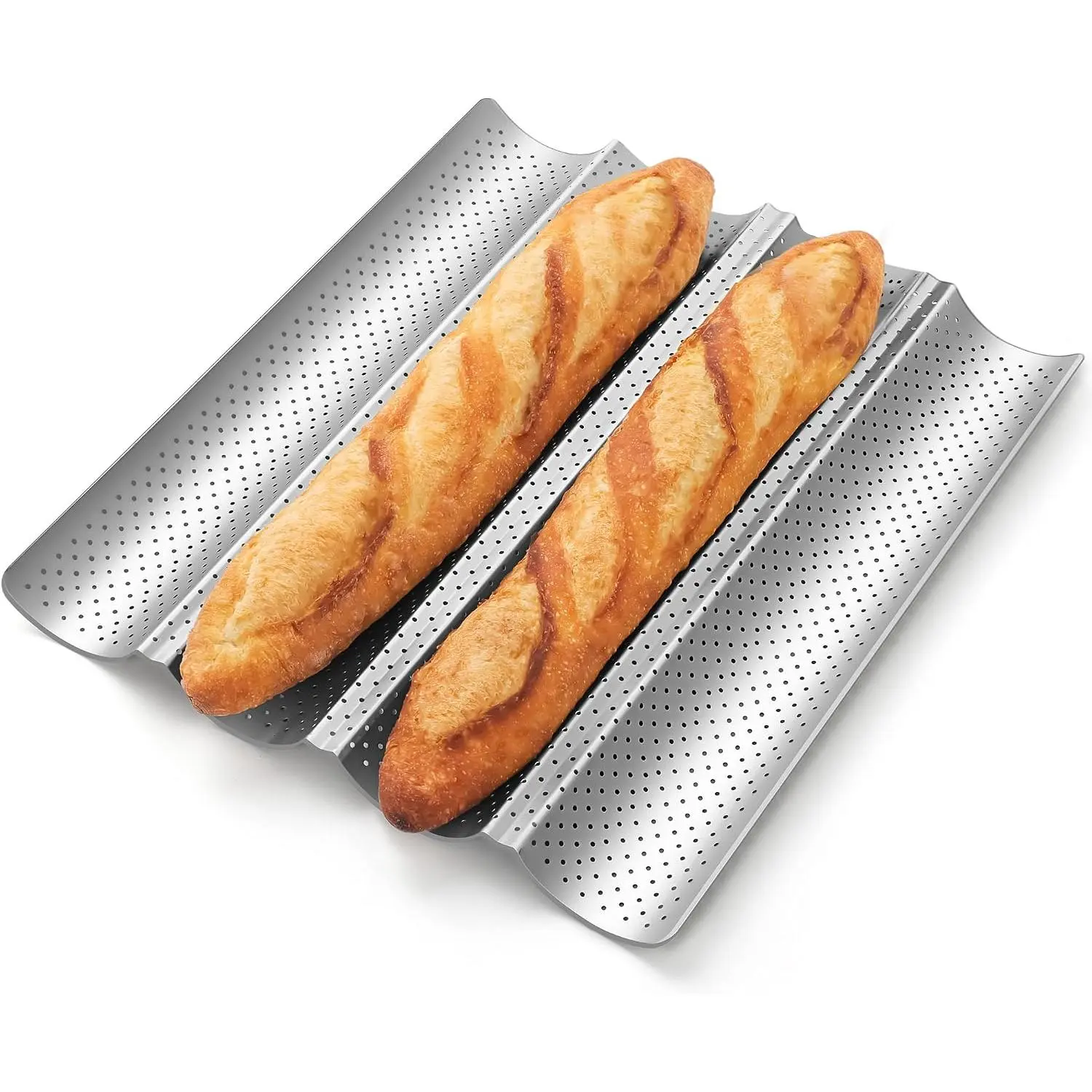 Baguette Bread Pan,  Nonstick Perforated Baguette Pan for  Bread Baking, 4 Loaves Baguette Baking Tray for Sourdough, Italian Bread,  for Creating Crisp Golden-Brown Crust