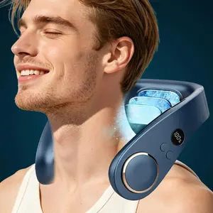 Bladeless Cold Air Fan with Cooling Plate, 5500mAh Rechargeable, Ultra Quiet, 5 Speeds, 3 Cooling Modes, USB-C, LED Display & Gear, for Parents (Cooking, Running, Gardening, Walking) Travel, Blue