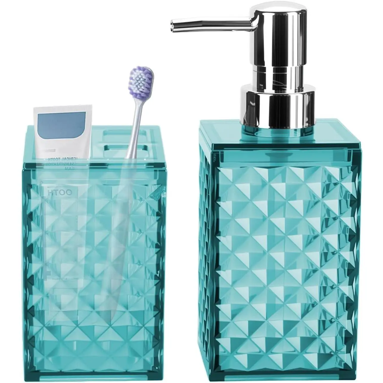 Teal Blue Bathroom Accessories Set, Soap Dispenser and  Holder |   Bathroom Set for Boho Bathroom Decor