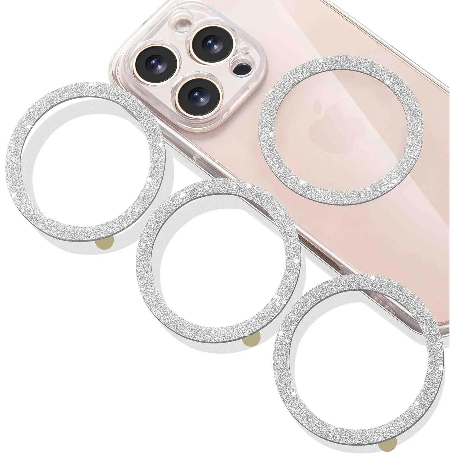 Glitter Metal Rings (4 Pack) - Magsafe-Compatible Conversion Kit with Stickers, Synthetic Anti-Slip Magnetically Mountable Phone Holders & Mounts, Easy Install Cellphone Accessory, Manufacturer Warrenty
