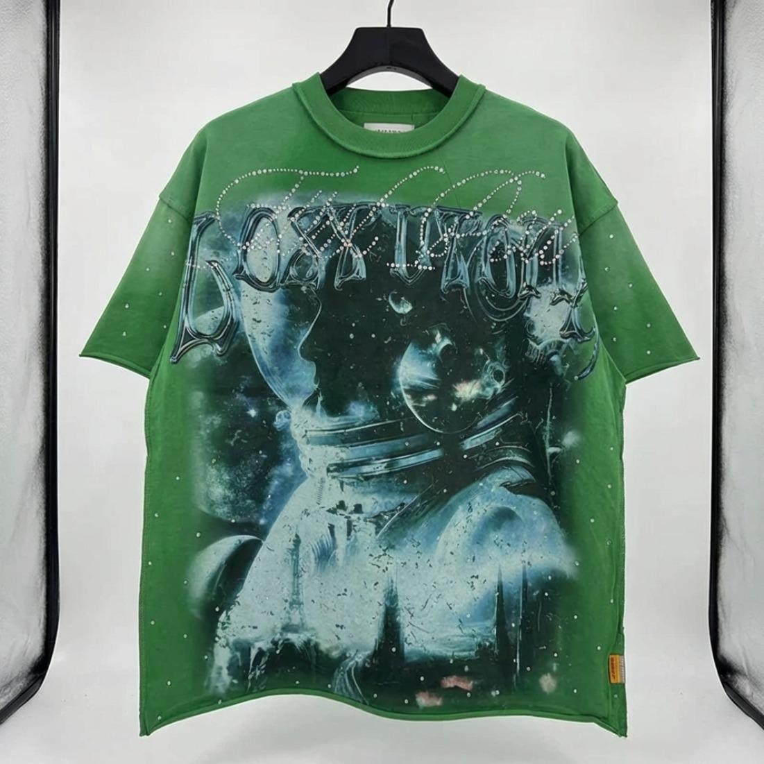 Casual FIRST ROW T-Shirts Washed Street Fashion American Style Hot Drill Letters Mens Womens High Quality Short Sleeves Tee Streetwear Trendy Graphic Tee Urban Fashion Cool Casual Look Unisex Stylish Summer Tee