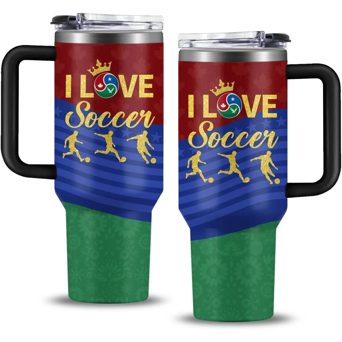 Soccer Gifts for Men Women 40 oz Soccer Tumbler with Handle - Football Sports Theme Travel Mug Stainless Steel Insulated Cup with Lid & Straw - Gift for Soccers Fans Lover Coach Stuff, Pack of 1
