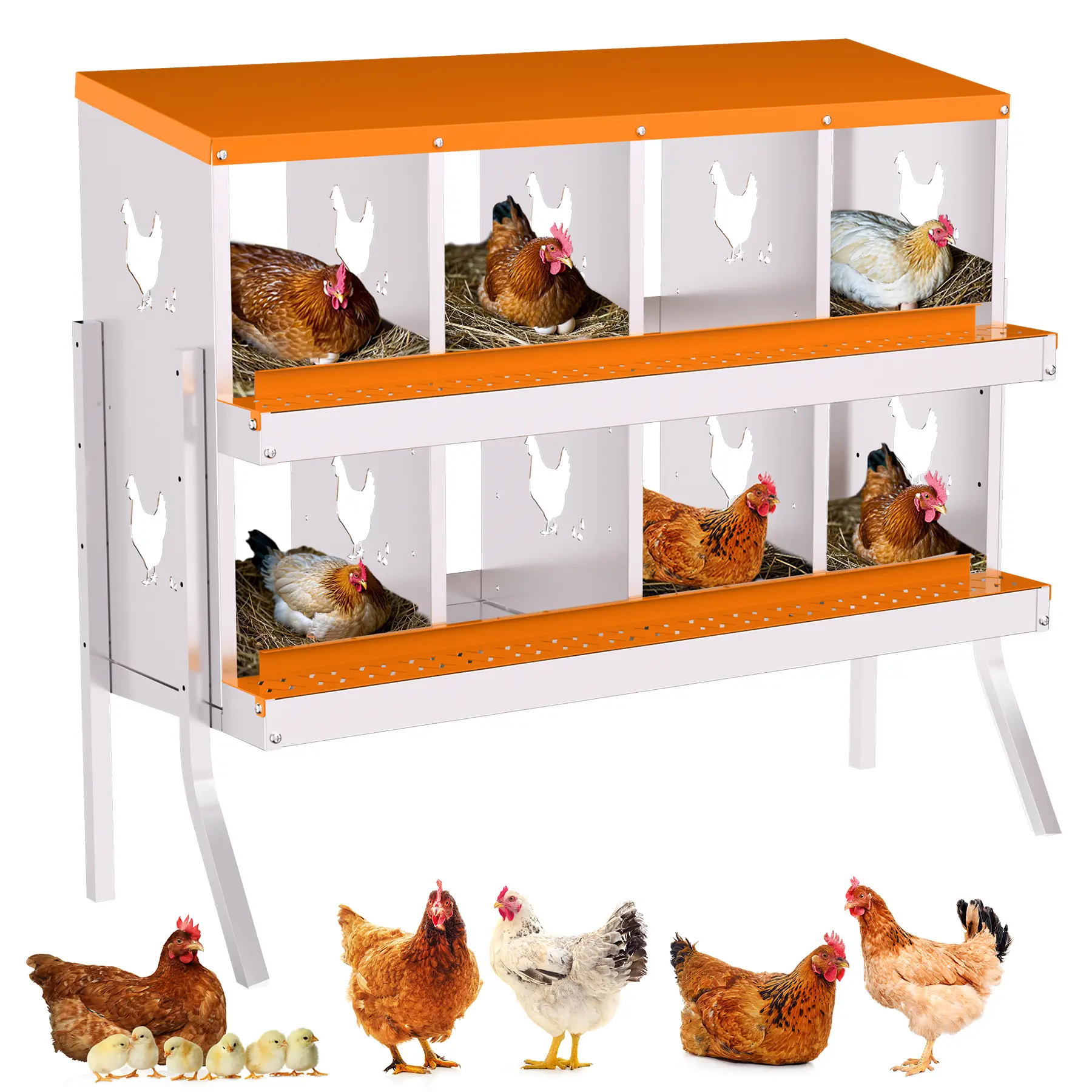 【Garvee】Galvanized Steel Chicken Nesting Box – 8 Comp, Rustproof, Easy Egg Collection – Backyard Farms
