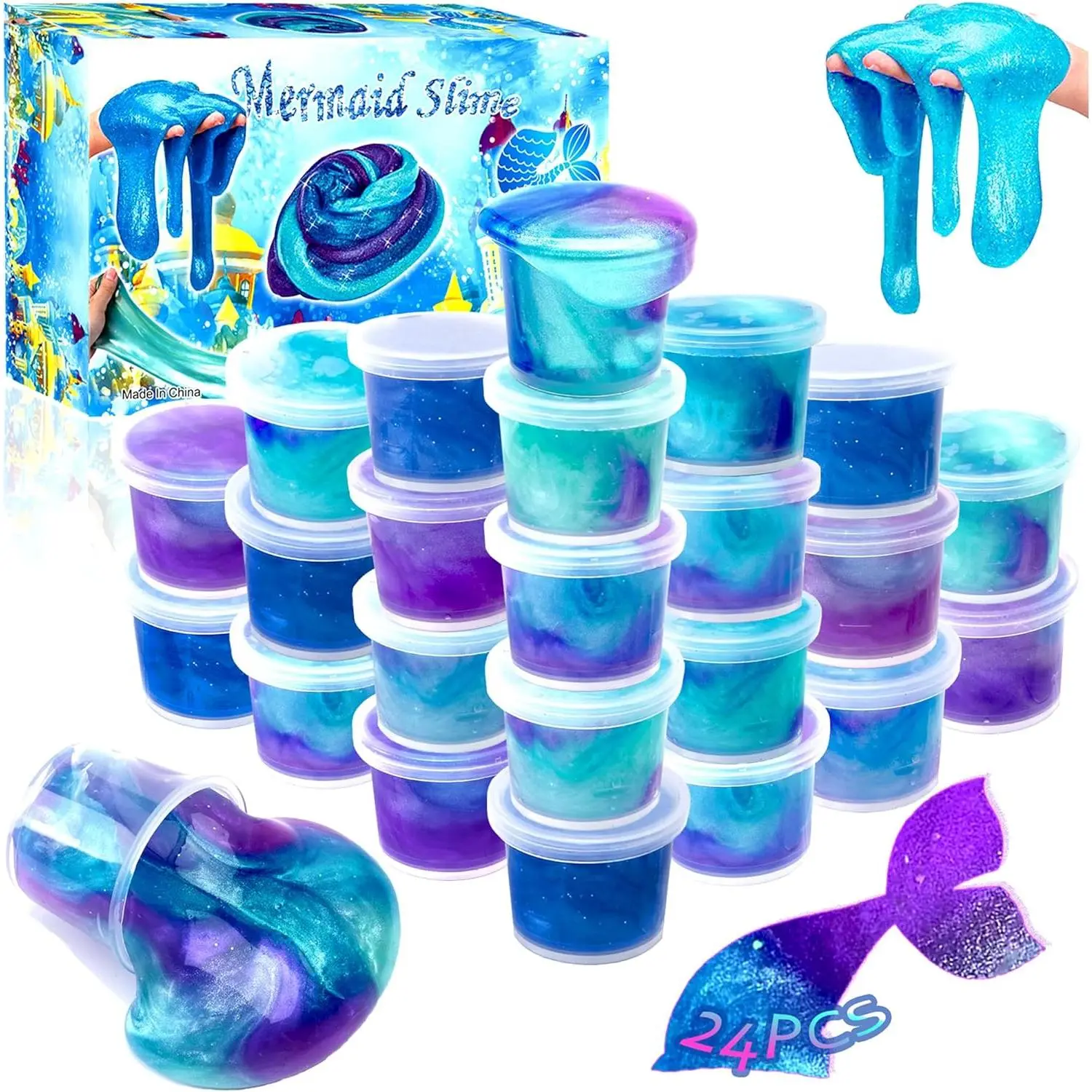 24-Pack Galaxy Mermaid Themed Slime Kit for Unisex Kids - Non-Sticky, Super Soft Stress Reliever, Creativity Boosting Arts & Crafts Toy, Birthday Gifts, Easter Basket Stuffers