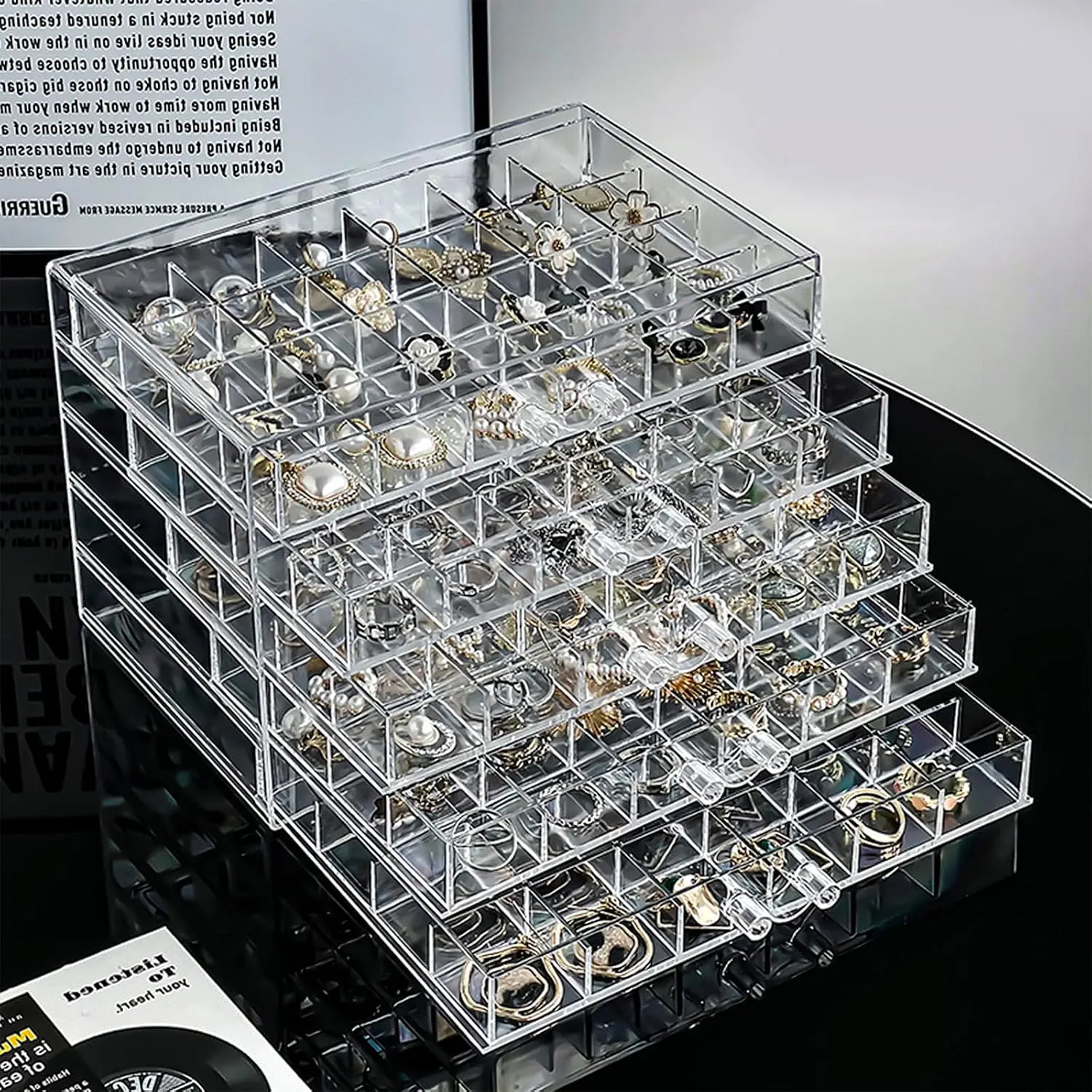 Storage Box Earring Holder with 5 Drawers, 120 Grids  Organizer Tray Clear Ring Display Case for Beads,  Tips, Women Girls, Birthday