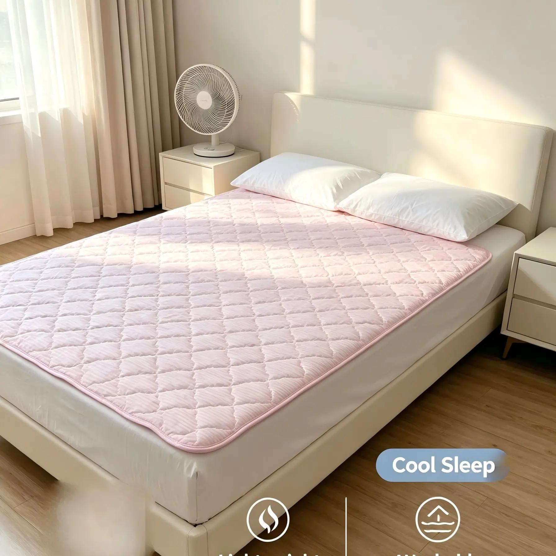 50 Lightweight Quilted Summer Mattress Pad, Ice Silk Thin Bedding, Breathable and Comfortable, Ideal for Hot Weather Use