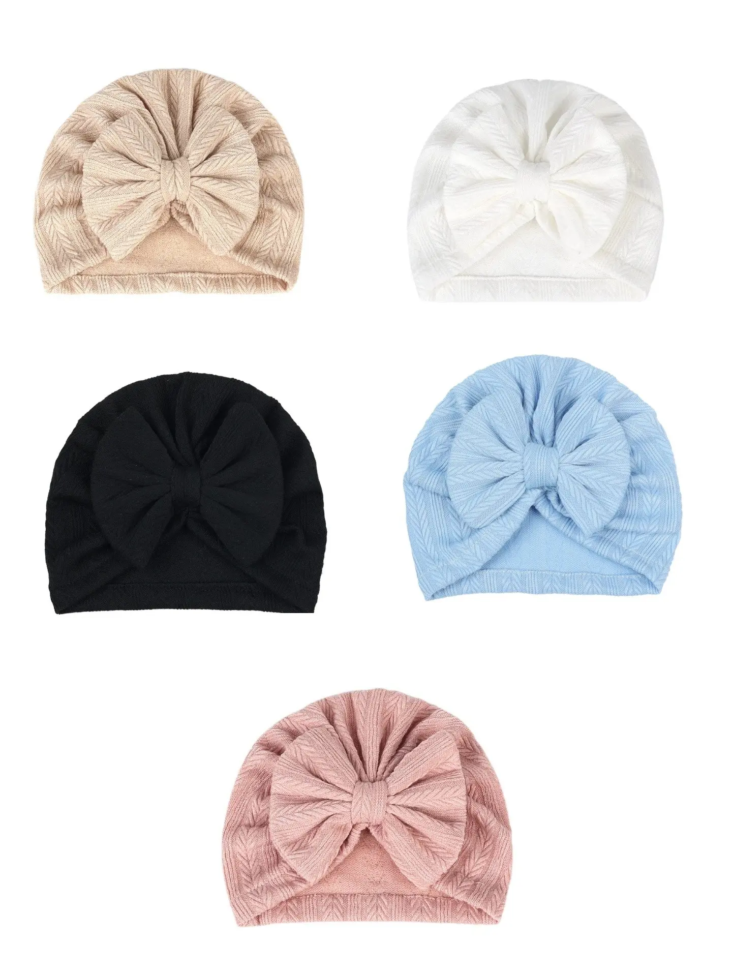 2-5pcs Baby Knit Turban Hat with Large Bow, Soft Textured Infant Head Wrap Cap, Newborn Girls Fashion Accessory, Comfortable & Stylish