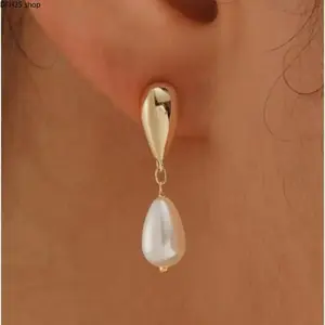 Crystal Pearl Teardrop Earrings for Women, 14K Gold Plated Dangle Jewelry with Elegant Drop Design, Lightweight Accessory for Daily Wear