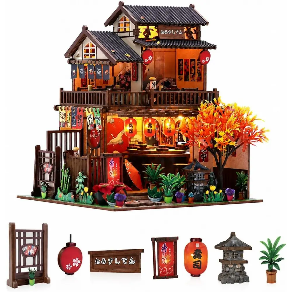 Spilay DIY Miniature House Kit for Adults, Miniature Dollhouse Building Kit |   With Warm Light, Music Box & Dust Cover, Creative DIY Craft for Bookshelf Decor, Room Decoration & Gift Giving
