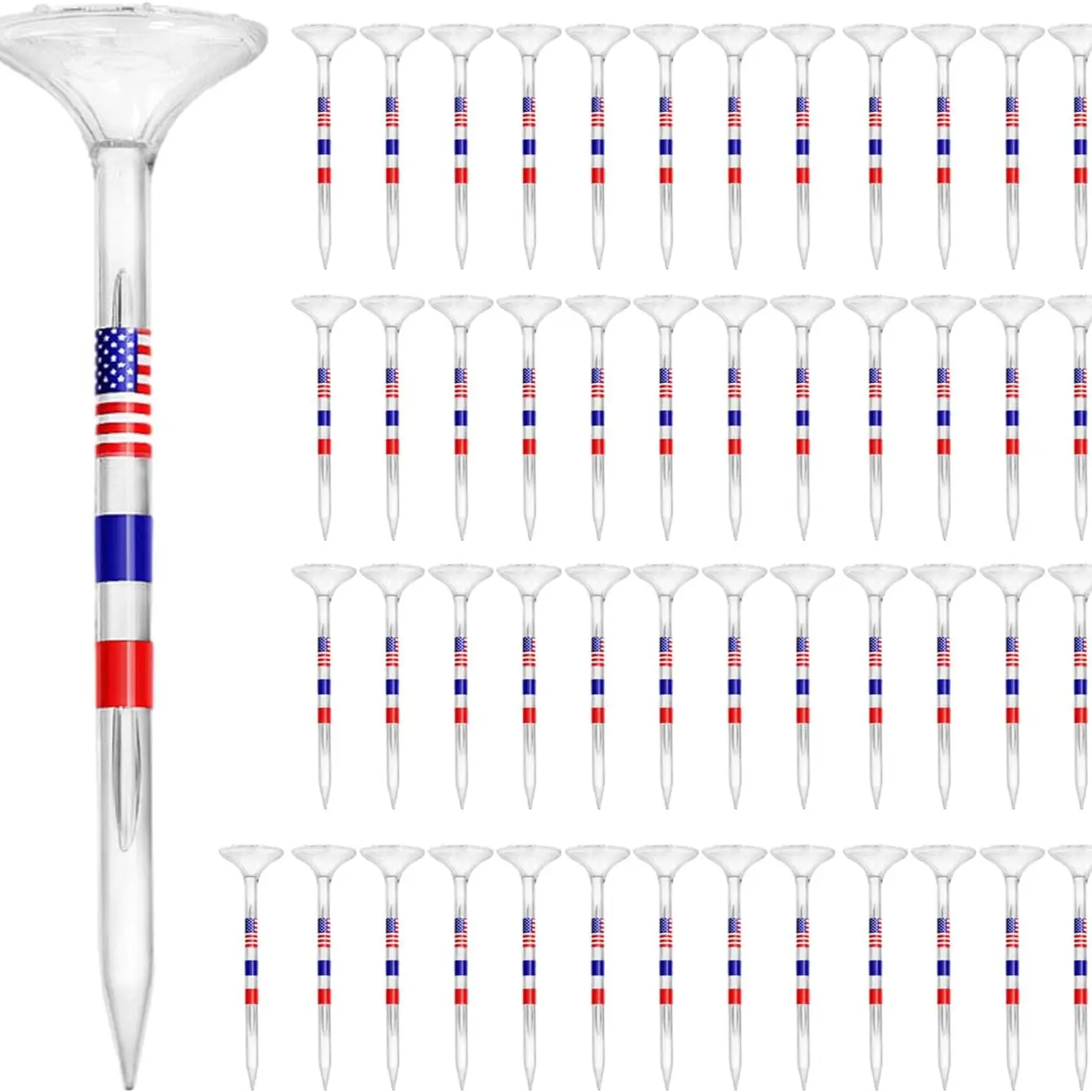 20Count USA Flag Bamboo Golf Tee,Premium Golf Tees, 3 1/4'' Unbreakable Transparent Plastic Golf Tees, Reduces Friction & Side Spin, Golf Accessories Gift for Men American Flag, Golf Equipment, Biodegradable Material