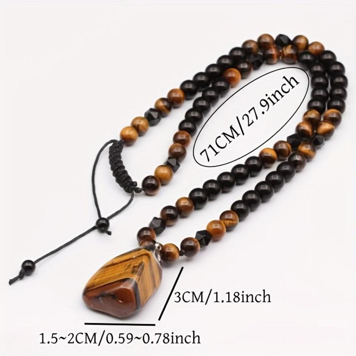 1 Piece Fashionable Retro Natural Tiger's Eye Geometric Pendant Adjustable Beaded Necklace Men's and Women's Daily Wear  Gifts magnetic field therapy  durable stylish girl inspirational jewelry brass chain encouragement men punk style cross vintage men