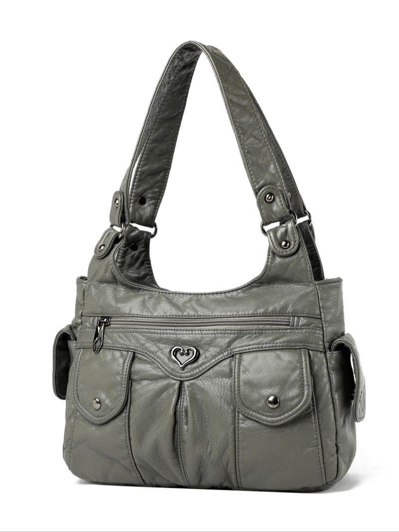 Women's Fashionable Plain Heart Decorated Shoulder Bag, Elegant Bag, Casual Large-Capacity for Daily Used, Trendy Versatile Shopping Bag, Hobo Bag