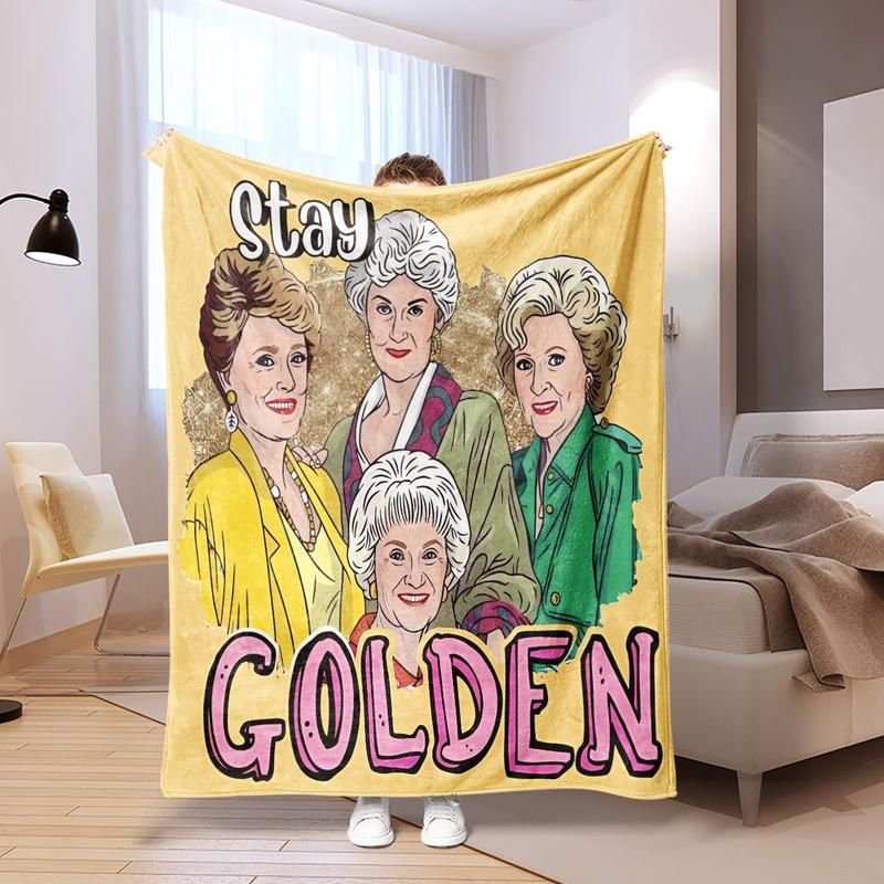 Golden Girls TV Show Inspired Blanket - The Golden Girls Retro TV Show Design with Dorothy, Rose, Blanche & Sophia - Soft Plush Bedspread for Couch, Bed, or Gift for Fans - Nostalgic TV Show Theme with Iconic Characters & Friendship Quotes