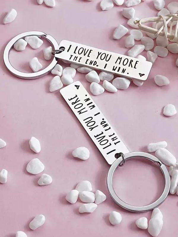 I Love You More Creative Slogan Metal Keychain, Stainless Steel Key Ring with Long Bar Pendant for Car Keys, Cute Fashion Accessory for Men and Women, Perfect Valentine's Day Gift and Keychain for Bags