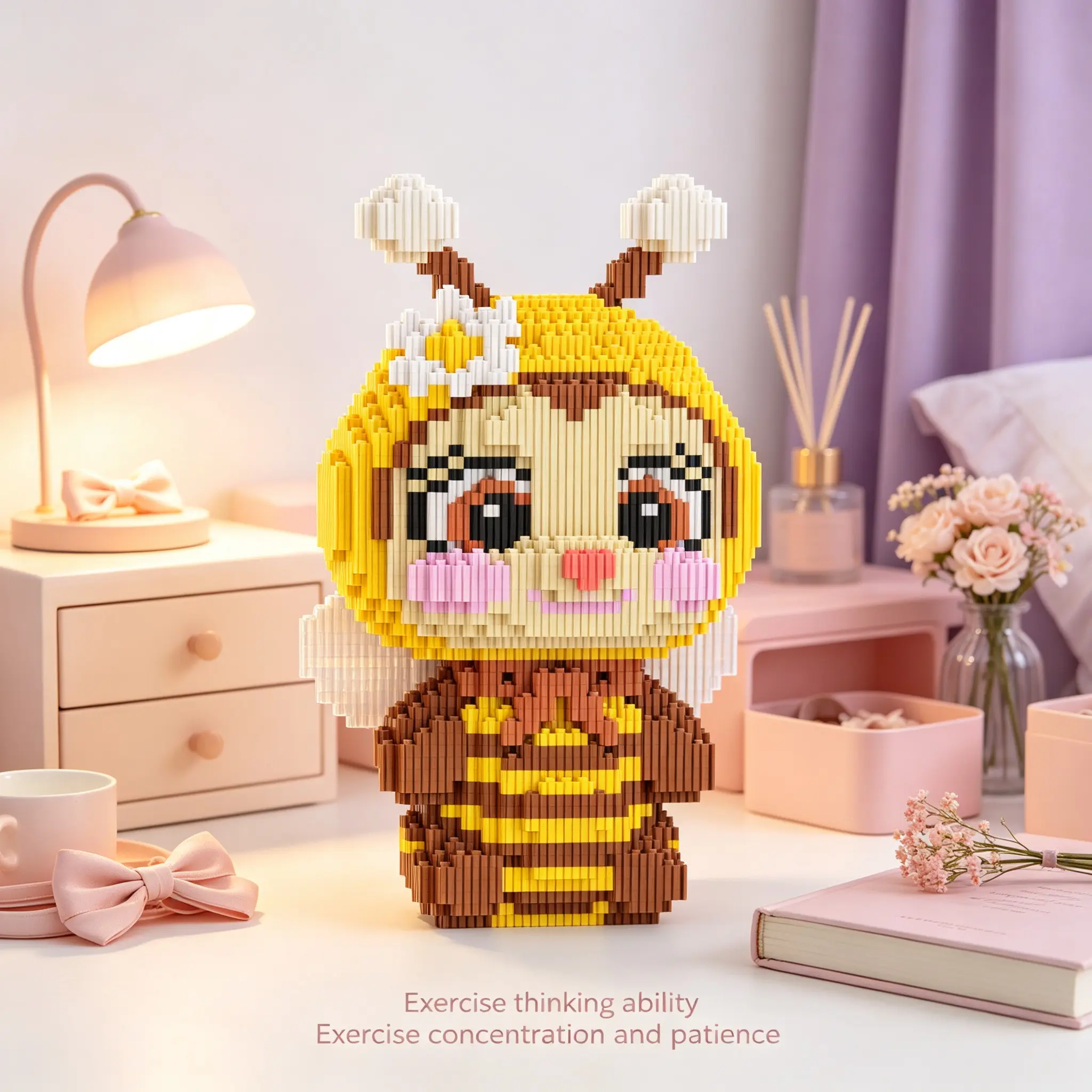 Multicolor 3D Bee Building Block Decoration, Perfect for Home Office Shelves, Party Decor, Ideal Gift for Holidays, Unisex Handmade Craft