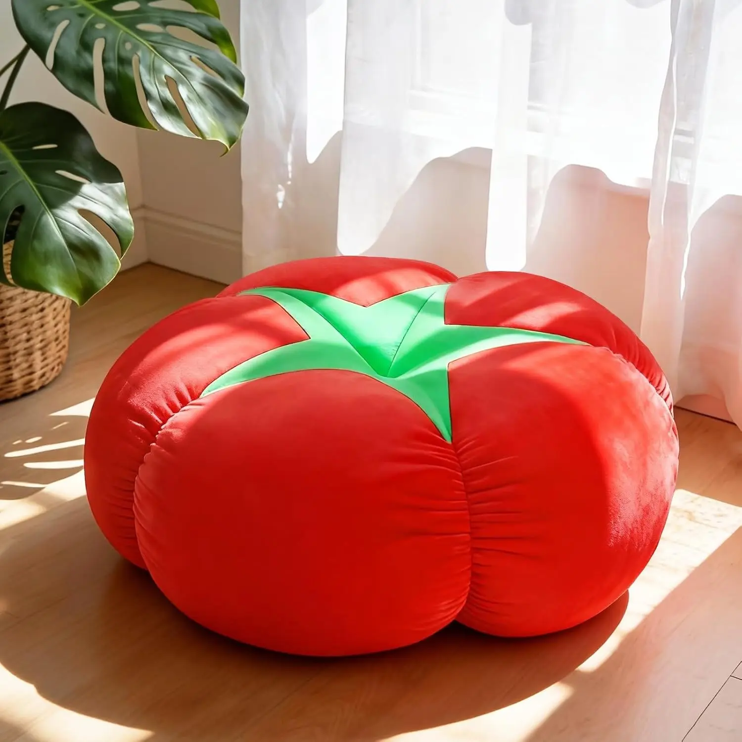 Extra Large Tomato Floor Cushion Pillow – Plush Cushion for Sitting, Cute Round Plush Chair Cushion for Reading, Gaming, Meditation & Home Decor, 60 cm/23.6 Inch