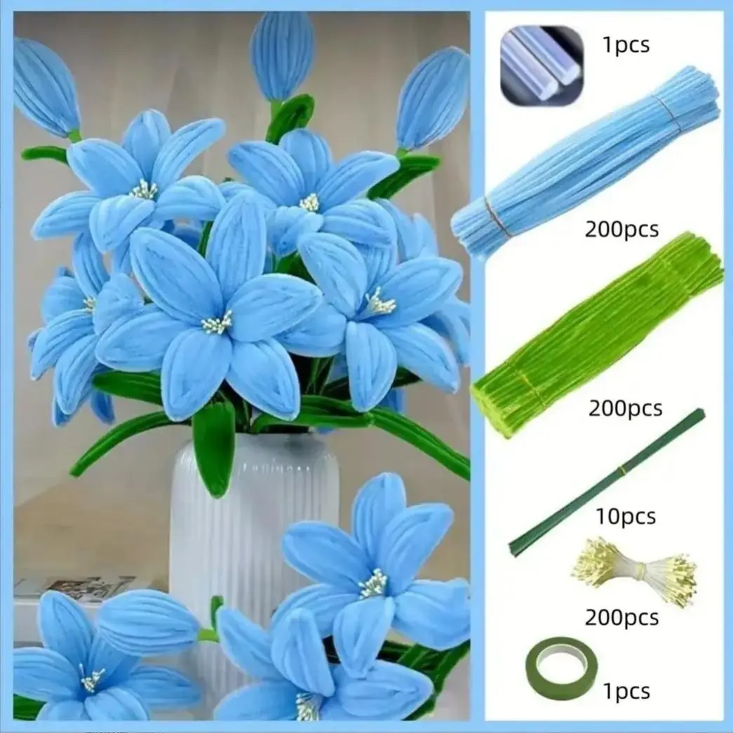 410-Piece Multicolor Lily Pipe Cleaner Craft Kit, DIY Handmade Bouquet Materials, Perfect for Diy Flower Decor, Wedding Decor, Party Favors, Graduation Gifts, DIY Wedding Bouquets, DIY Floral Decoration, DIY Flower Arrangements