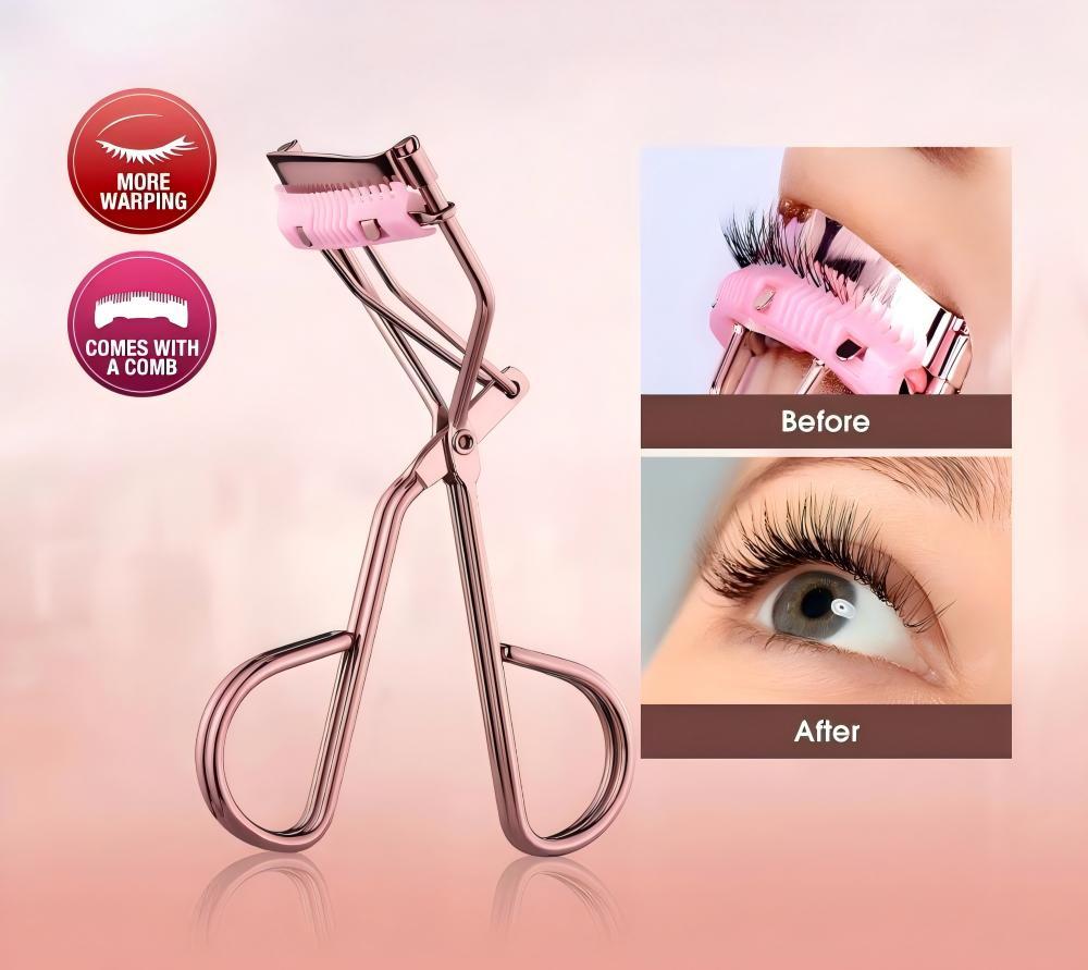New convenient eyelash curler with comb, easy to create natural curls, equipped with a rubber pad for assistance