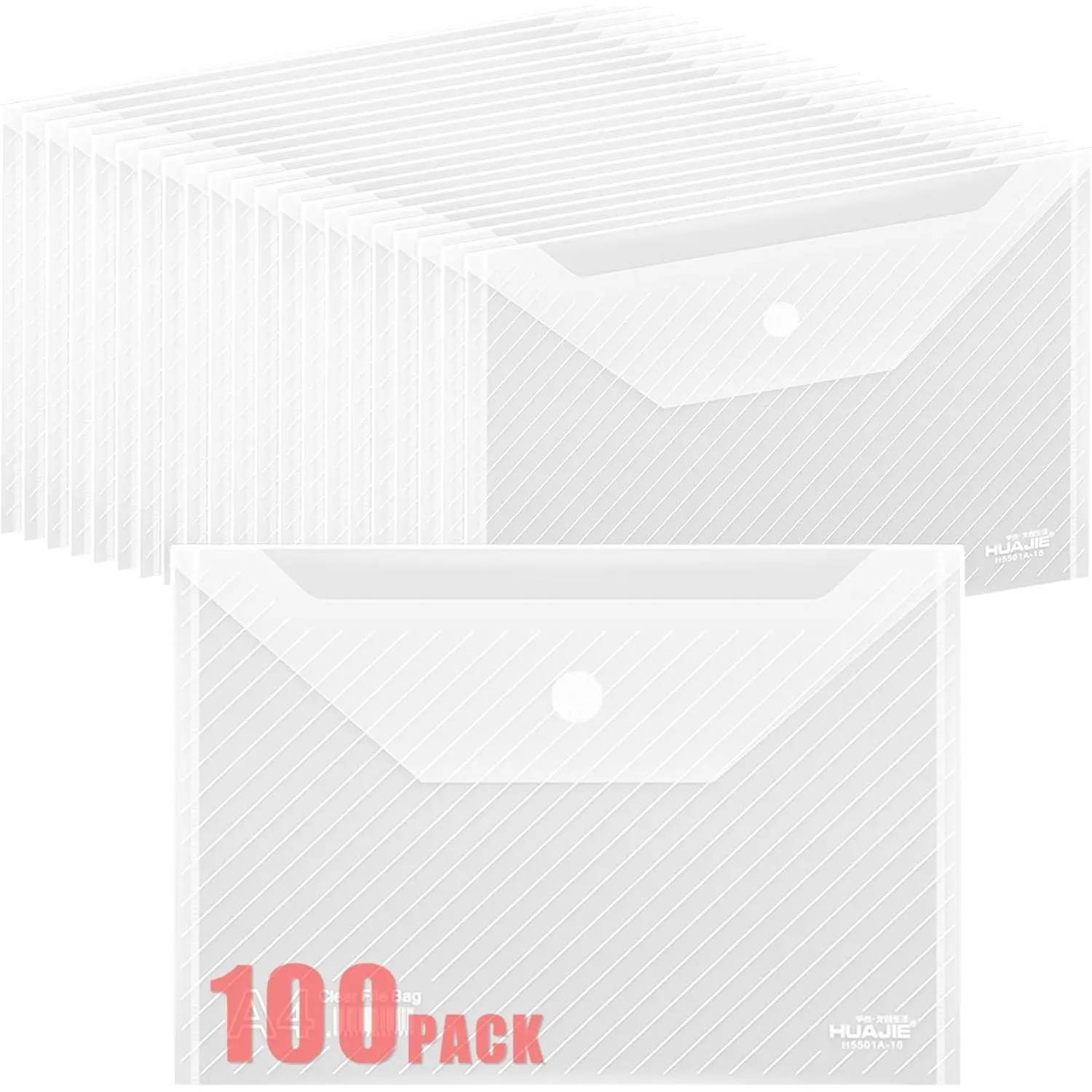 100 Pack Transparent Waterproof Reusable Plastic Envelopes File Folders for A4 Letter Sized Documents Receipts Photos Office School Use
