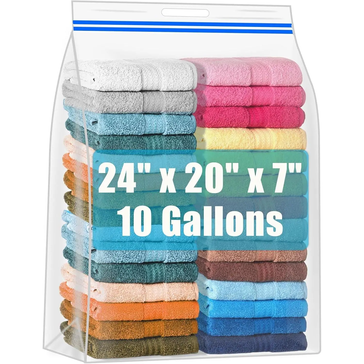 15 Pack 10 Gallons  Storage Bags 24"x20"x7" Resealable Plastic Storage Bags with Handle for Clothes Moving Travel, 8 Mils Thick (15, 10Gallons)