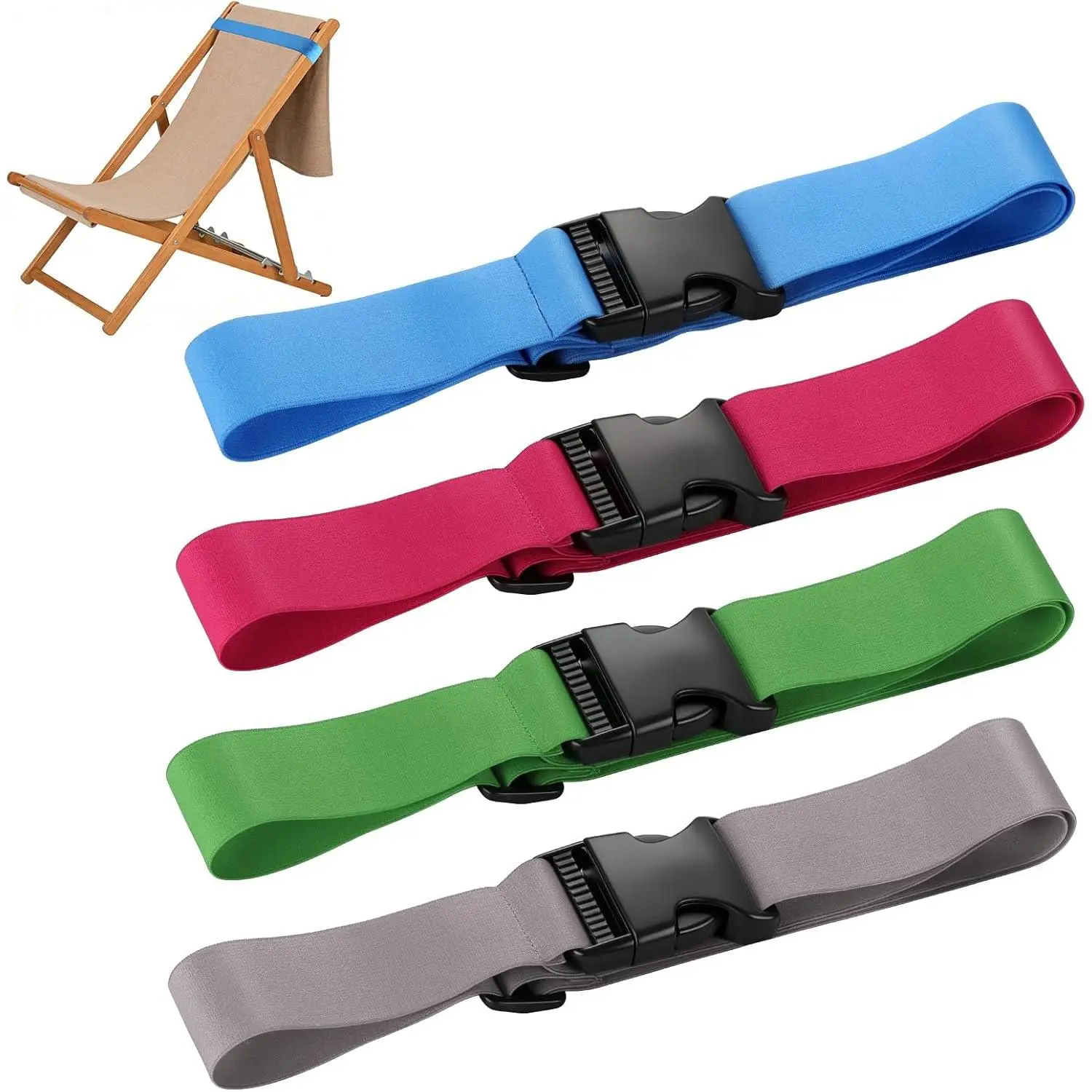 Towel Bands, Adjustable Straps for Beach Cruise Lounge Chair | Towels Holder | Pool Bag Essentials Must Haves (4-Pack, Solid Blue+Green+Greige+Hot Pink)