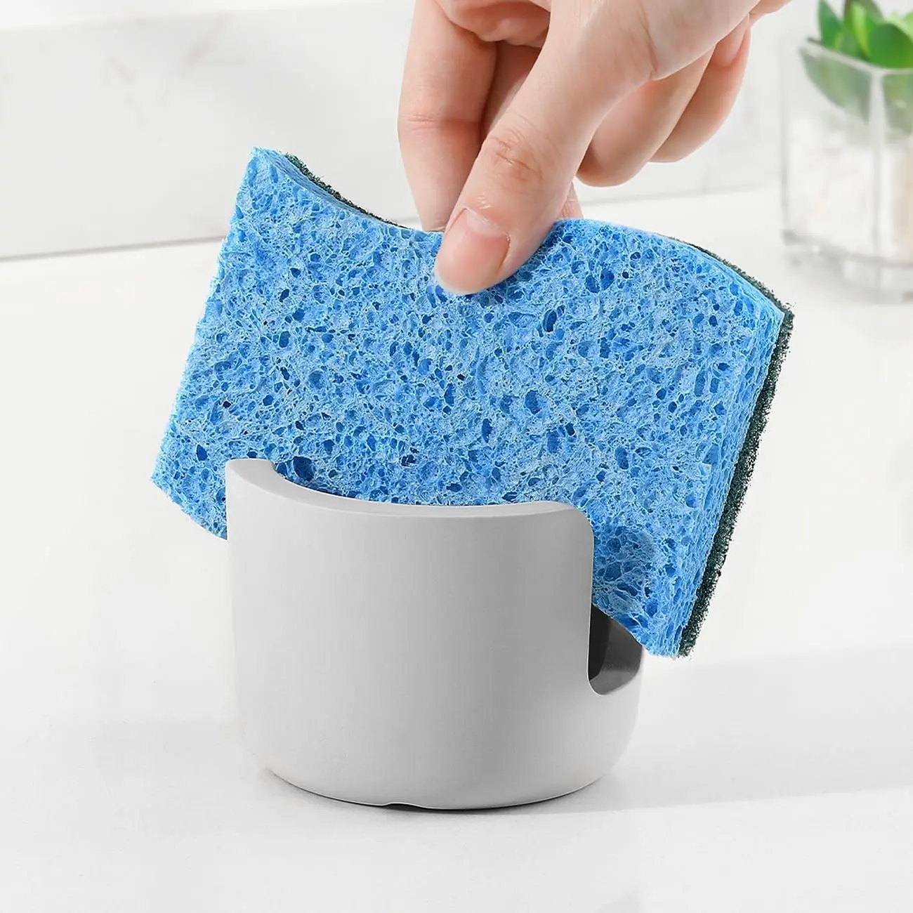 Diatomite Sponge Holder for Kitchen Sink, Fast Drying Stone Sponge Holder, Water Absorbing Stone Dish Sponge Caddy for Kitchen Sink Counter, Light Gray, Small
