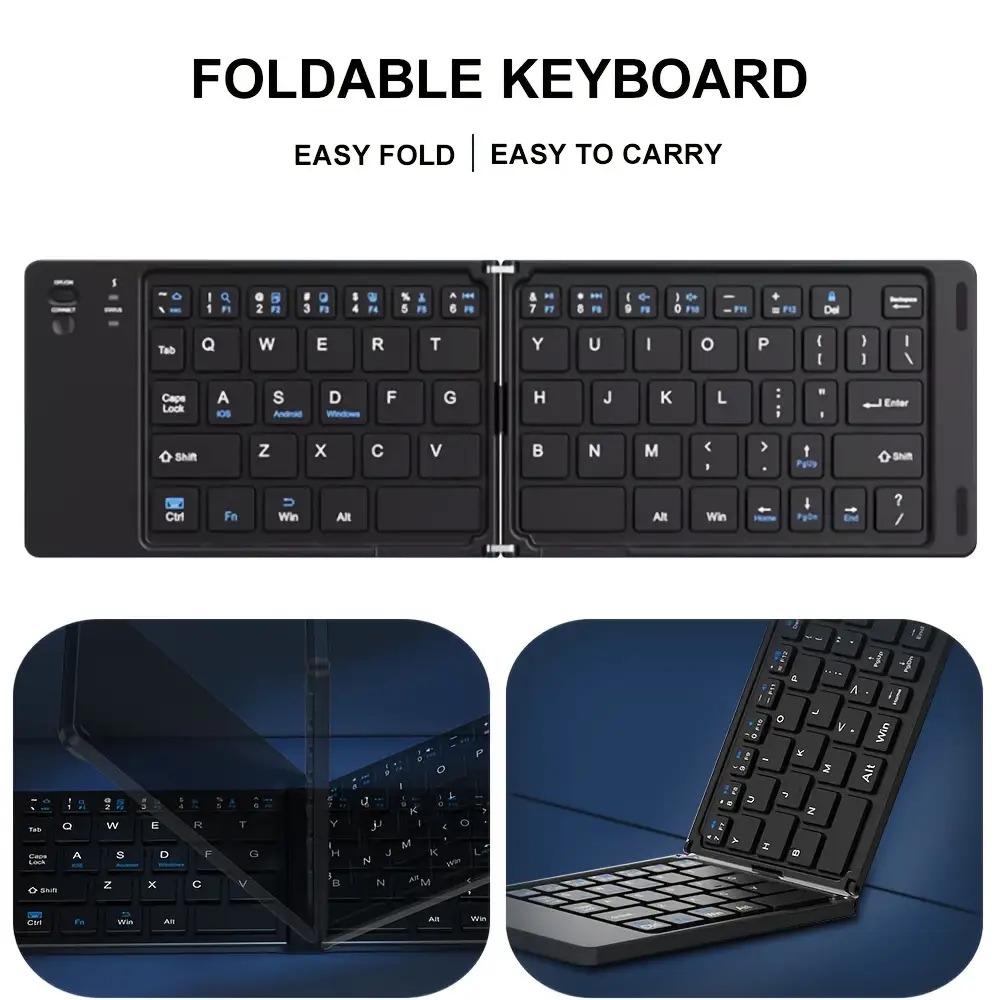 Ultra-Thin Foldable Bluetooth Keyboard Portable Rechargeable Wireless for iOS Android Windows Compatible with Phone Tablet PC Laptop Travel Home Office No Charger Included