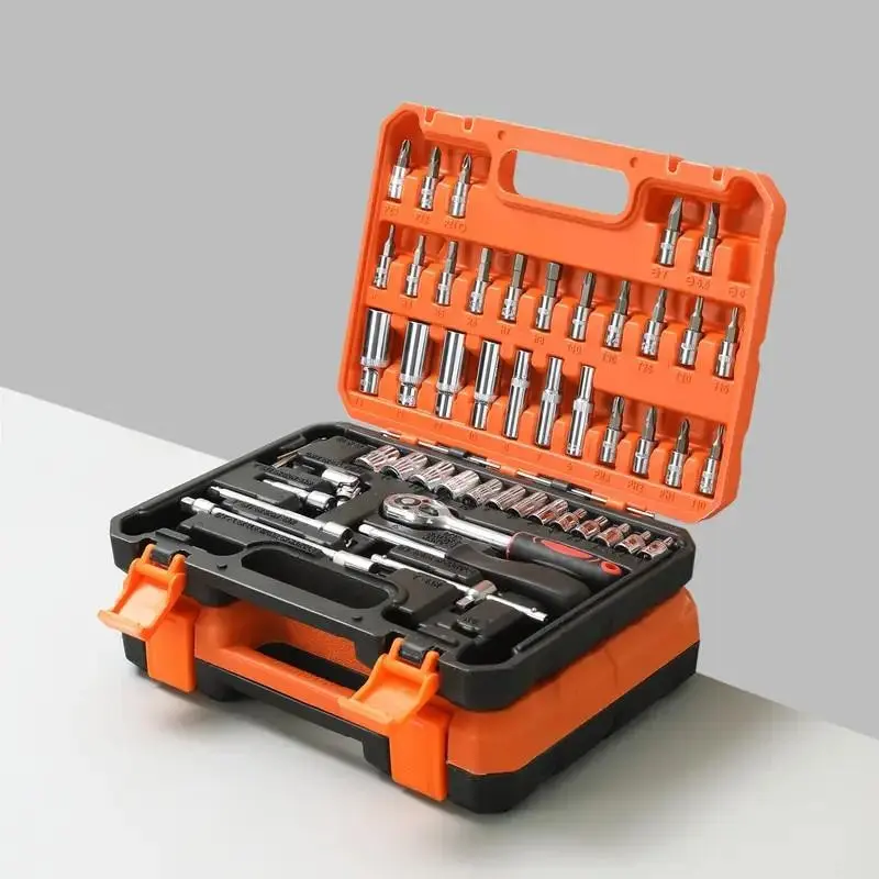 53-Piece Chrome Vanadium Impact Socket Set, 3/8 Inch Drive, Hex Design, Sae & Metric Sizes, Includes Ratchet Wrench, Extension Bars, Adapters