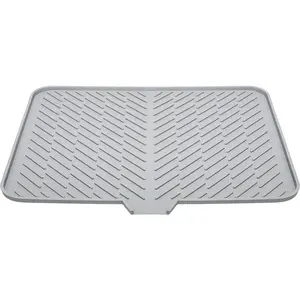 Silicone Dish Drying Mat 23 X 17 Grey with  Lip Hygienic Sturdy Compact Easy to Clean Tray Protects Surfaces Prevents Water Build Up