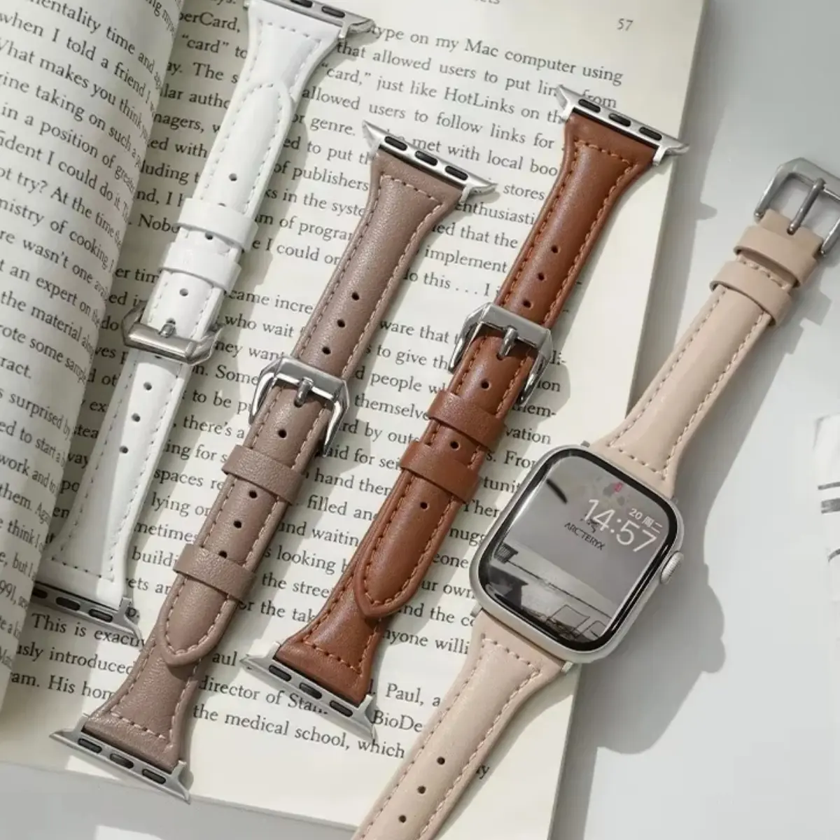 Slim Adjustable Leather Strap For Apple Watch Band 44mm 40mm 41mm 42mm 38mm 45mm 46mm 49mm 44 mm Bracelet Watch Straps apple watch 8 45mm bands Ultra 7 se 3 4 6 series 11 10 9 8 7 6 5 4 3 2 1 Smart Watch Accessories