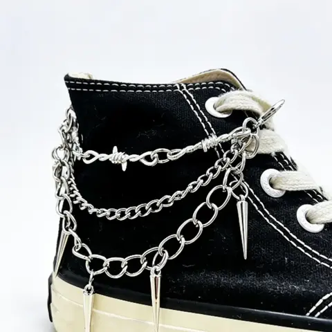 2pcs Thorn Rivet Pendant Shoe Chain, Punk Style DIY Shoe Chain, Detachable Shoe Decoration Charms, All Seasons, Plain Design, Chain Pattern, Decorative Shoe Accessories