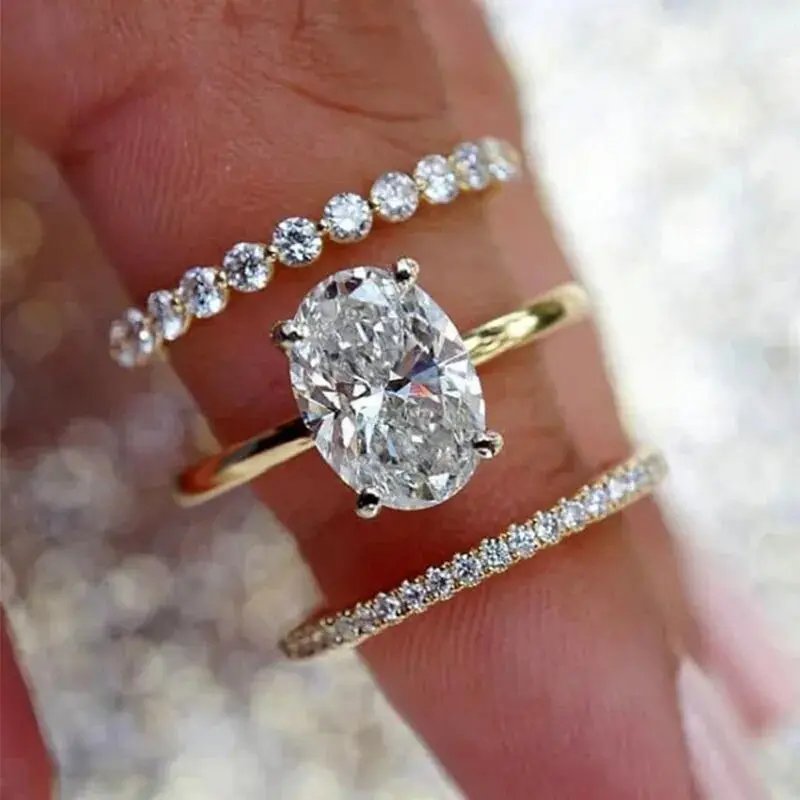 Minimalist Geometric Ring Set for Women Wedding High-End Dinner Party Jewelry Stackable Rings C30136-JZ