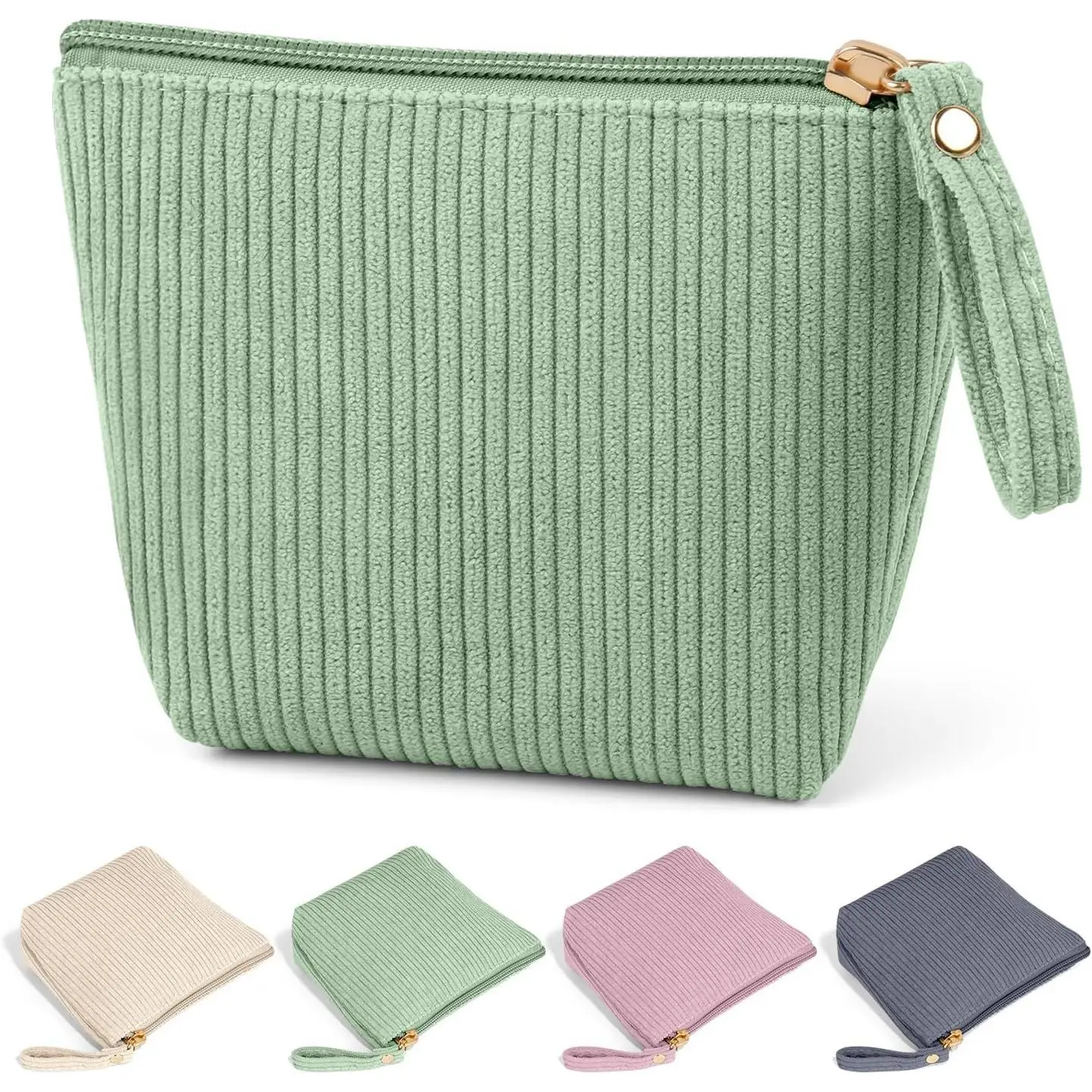 Mini Makeup Bag, Cute Small Makeup Bag for Purse Corduroy  Bag for Women with Slip-in Pockets Travel Purse Essentials Lipstick Bag(Green,Mini)
