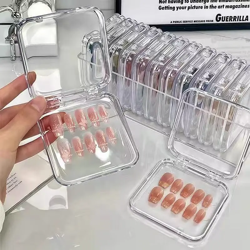 Nail Art Storage Box Set, 12 Transparent Acrylic Nail Organizers, Clear Storage Containers, Large External Case, Includes 2 Adhesive Strips, Portable Multi-Use Organizer