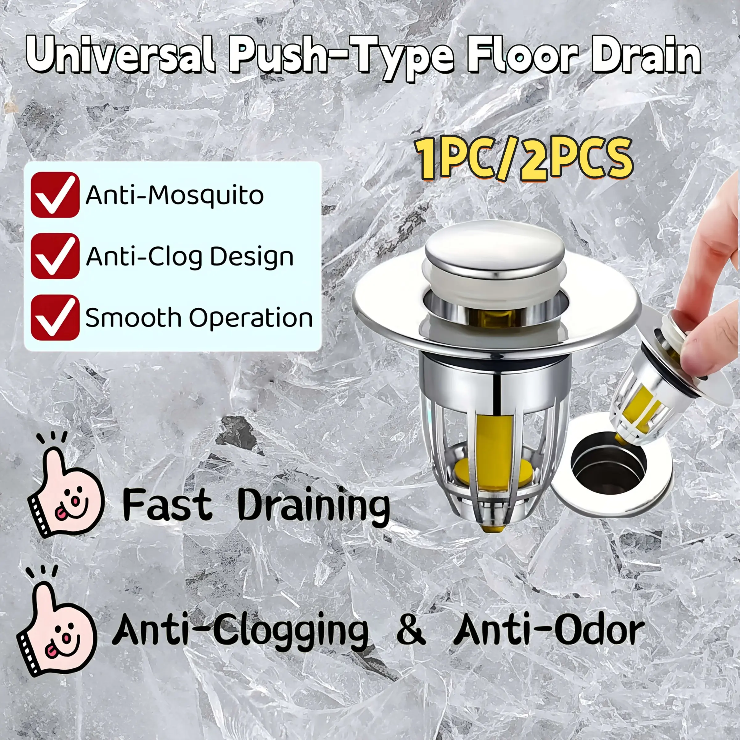 1PC/2PCS Universal Bathroom Sink Water Plug - Anti-Clogging Drainage Plug for 3.4-4cm Sink Drain - Pressure Bouncing Bathtub Water Plug - Multifunctional Bathroom Bathtub Accessories