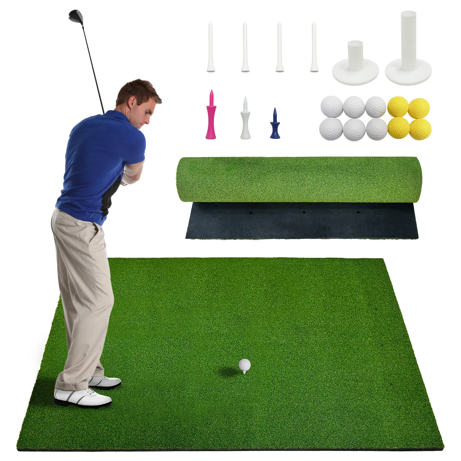 31mm Heavy-Duty Golf Hitting Mat, Pro-Grade 5x4/5x5 FT Turf Driving Range Mat with 6 Tee Positions, High-Density Wear-Resistant Golf Practice Mat with Shock-Absorbing EVA Base, Indoor Outdoor Garage Golf Simulator Training Equipment for All Golfers