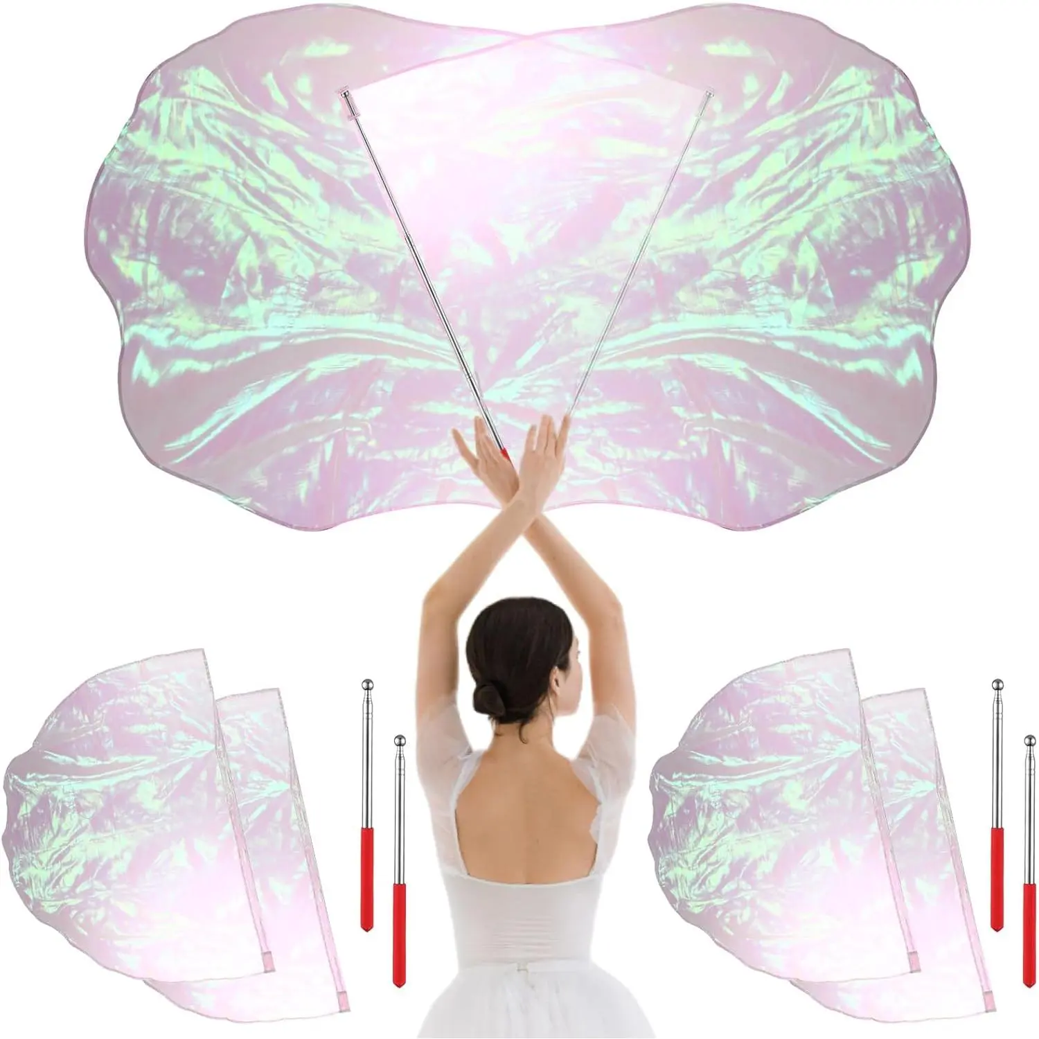 4 Set Worship Flags for Dance Praise Church Flags with 4 Pcs Scalable Rod for Girls Adults Practice Performance Semicircle Angel Wing