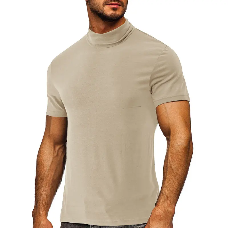 Men’s Short-Sleeve Turtleneck Mock Neck Tops - Form-Fitting Menswear Casual Tee for Work, Street Style & All-Season Layering, Shortsleeve