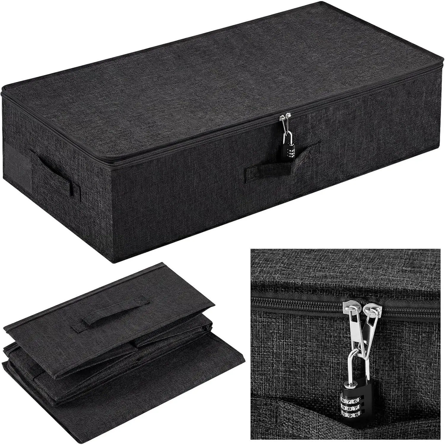 Discreet Lockable Under Bed Storage Bag, 29.9 x 15 x 6.7in, Black