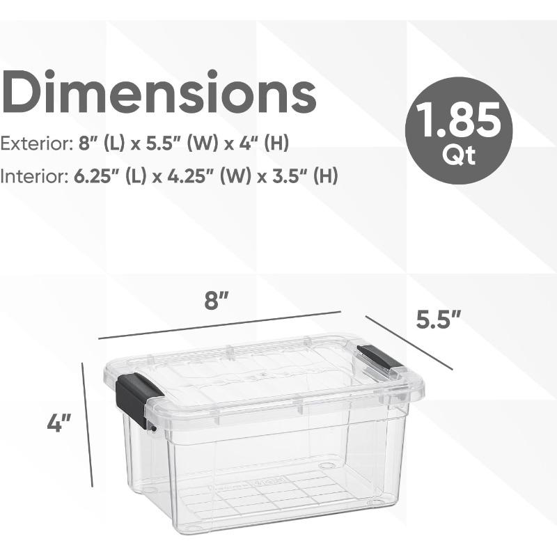 Clear Storage Boxes with Lids 2 Quart Plastic Container Bins for Organizing Stackable Crates BPA Free Non Toxic Odor Free Organizers for Home Office School and Dorm