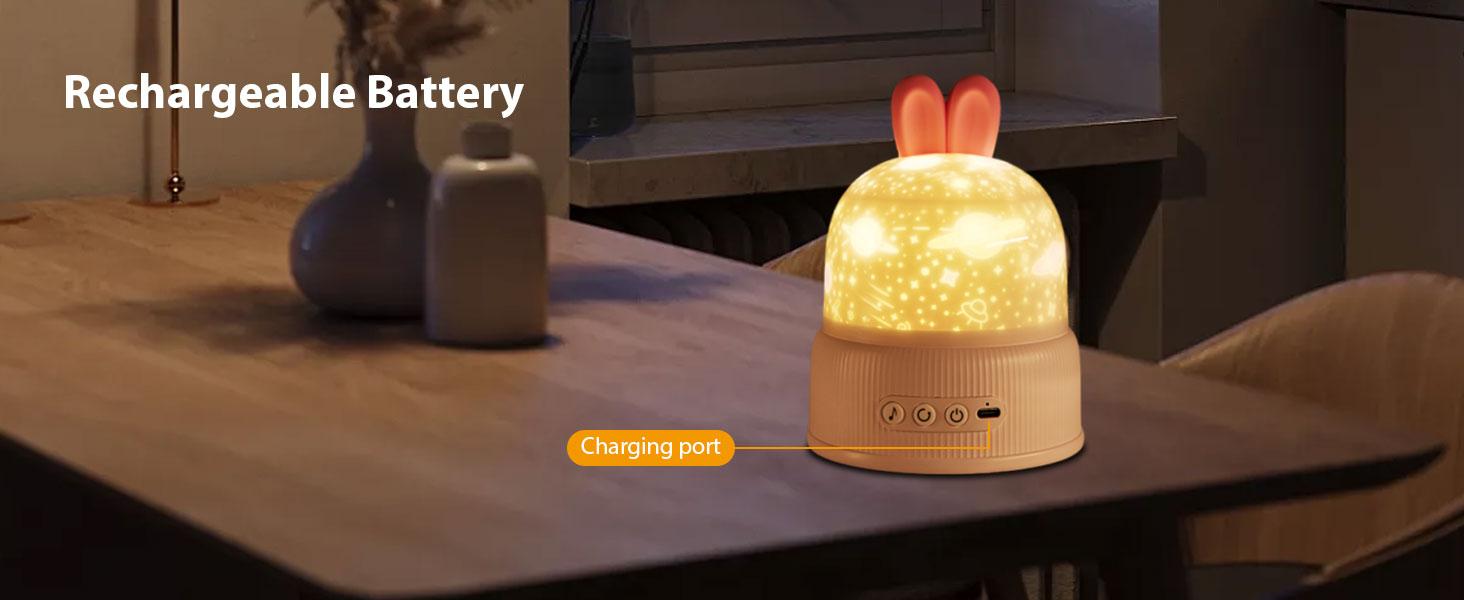 Night Light, Cute LED Lamp with Remote, Silicone Nursery Night Light for Kids, Slicone Rechargeable Bedside Lamp with 8 Themes and 8 Chimes, Funny Rotatable Decor for Kids, Girls, Pink