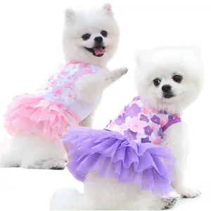 Pet Dog Cat Peach Blossom Dress Clothes, Teddy Bichon Poodle Pet Supplies, Dog Clothing, Cute Floral Costume for Small Dogs and Cats