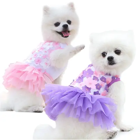 Pet Dog Cat Peach Blossom Dress Clothes, Puppy Clothes, Kitten Clothes, Teddy Bichon Poodle Pet Supplies, Dog Clothing, Cute Floral Costume for Small Dogs and Cats
