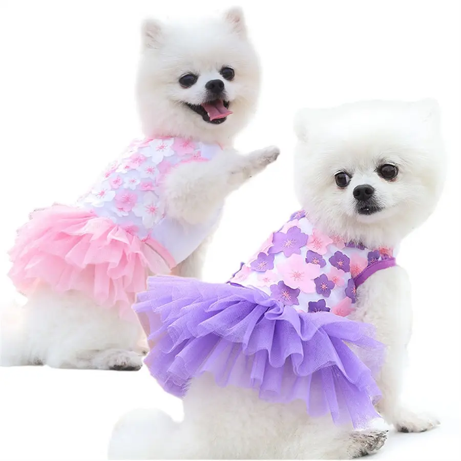 Pet Dog Cat Peach Blossom Dress Clothes, Puppy Clothes, Kitten Clothes, Teddy Bichon Poodle Pet Supplies, Dog Clothing, Cute Floral Costume for Small Dogs and Cats