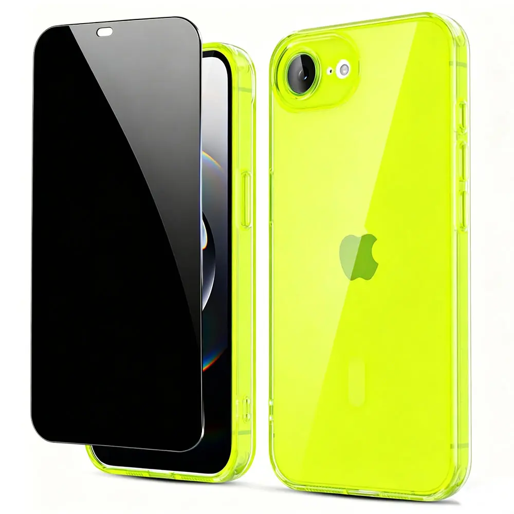 Transparent Fluorescent Color TPU Shockproof for iPhone 16E 17E camera protective case with Tempered Glass Screen Protector