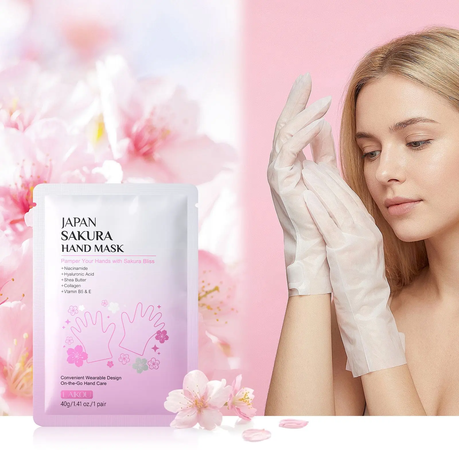 Moisturizing Hand Mask 40g, Sakura Hand Mask for Soft and Smooth Skin, Hydrating Hand Care Product, Ideal for Daily Use